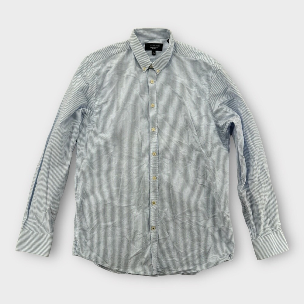 Lindbergh Shirt Mens Medium Button Down Blue Striped Cotton Long Sleeve‎ NWOT